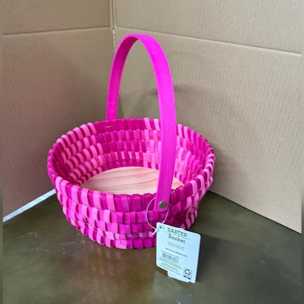 Pink Woven Basket with Handle - NEW